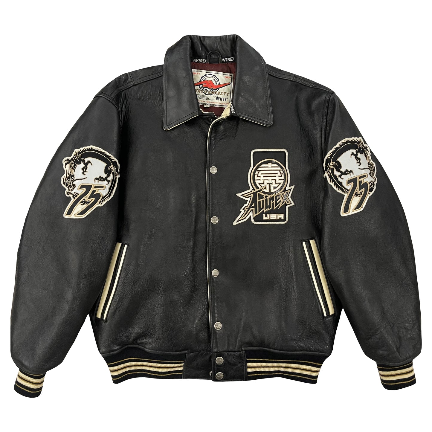 Avirex Double Dragon Leather Varsity Jacket - M