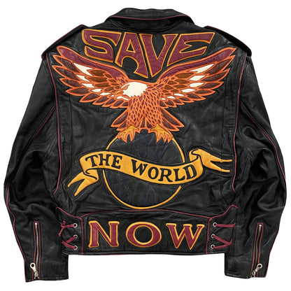 Jeff Hamilton 'Save The World Now' Leather Biker Jacket - M