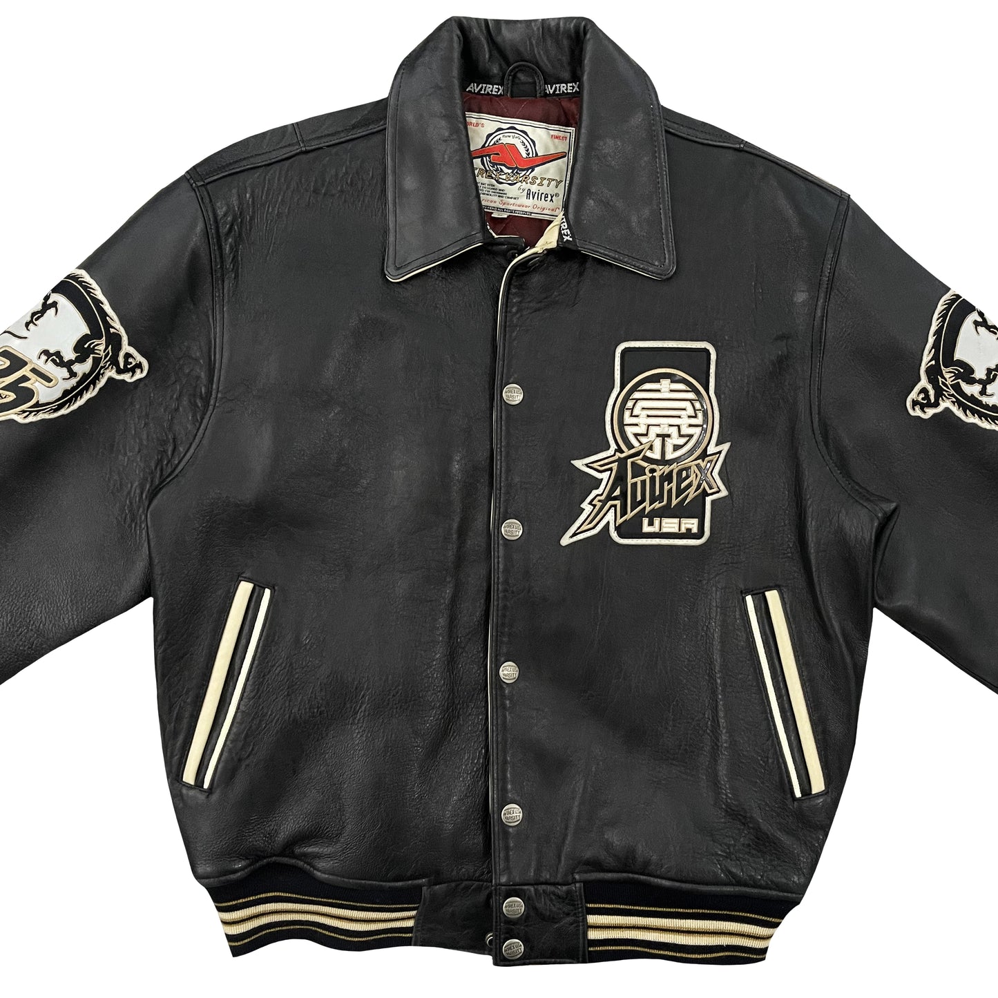 Avirex Double Dragon Leather Varsity Jacket - M