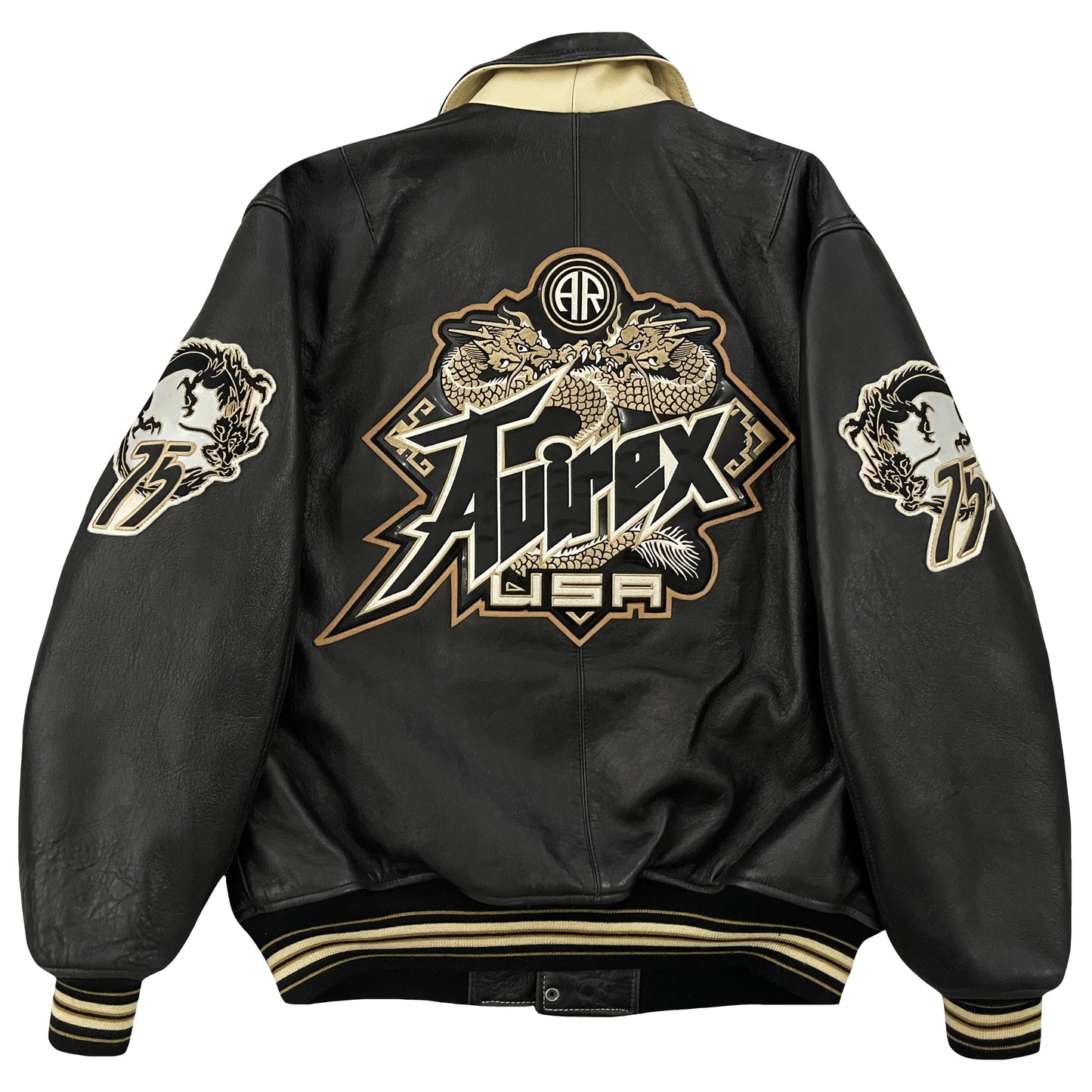 Avirex Double Dragon Leather Varsity Jacket - M