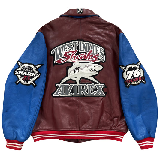 Avirex West Indies Sharks Leather Varsity Jacket - M