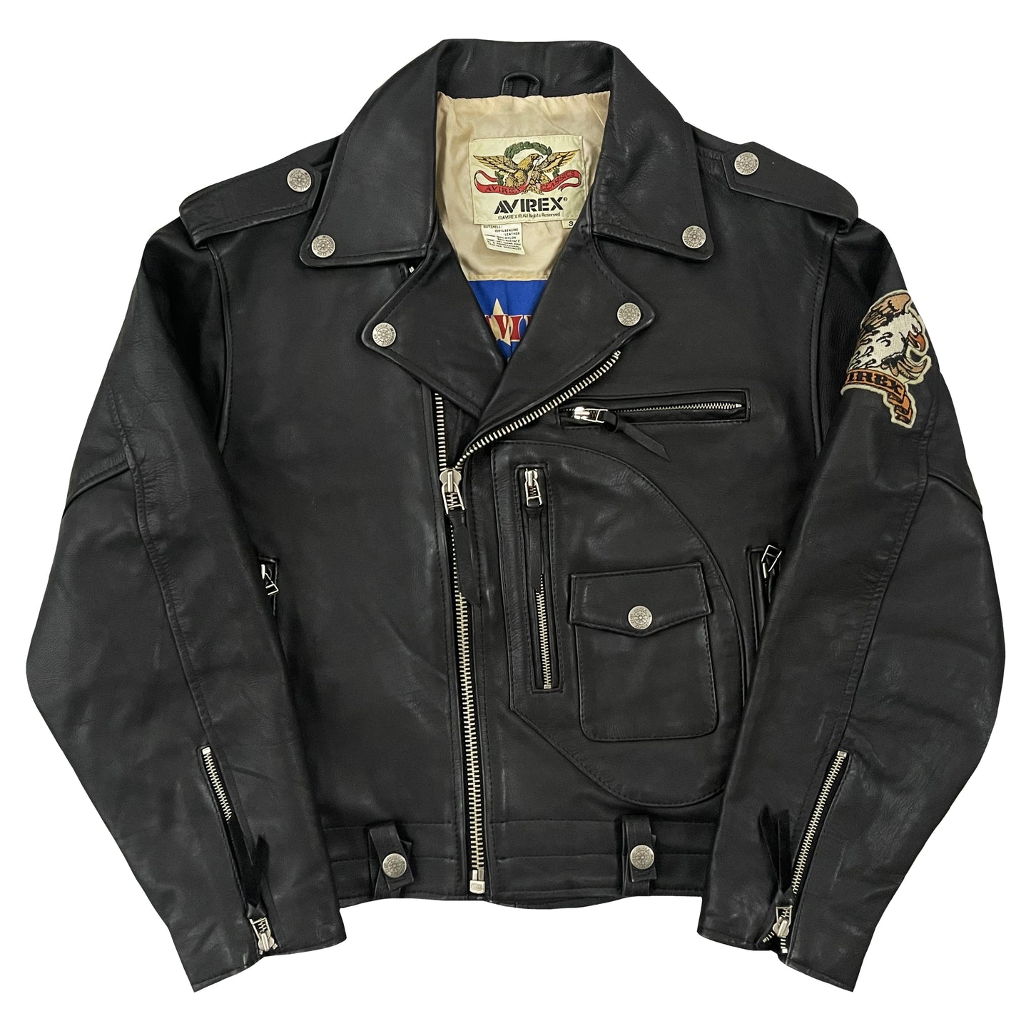 Avirex 'Victory or Death' Leather Biker Motorcycle Jacket - S