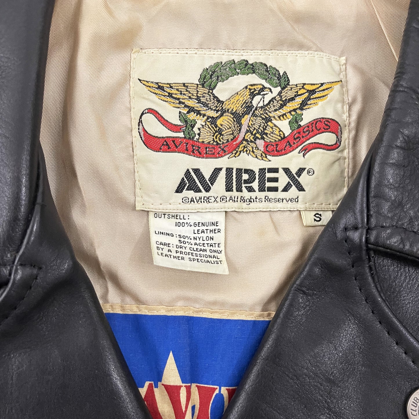 Avirex 'Victory or Death' Leather Biker Motorcycle Jacket - S