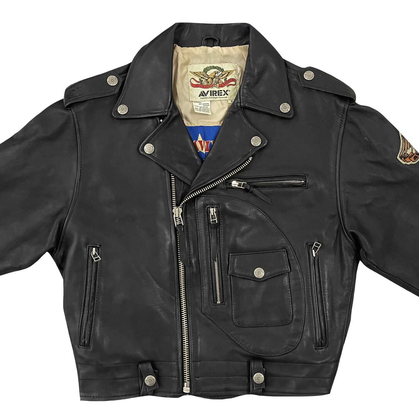 Avirex 'Victory or Death' Leather Biker Motorcycle Jacket - S