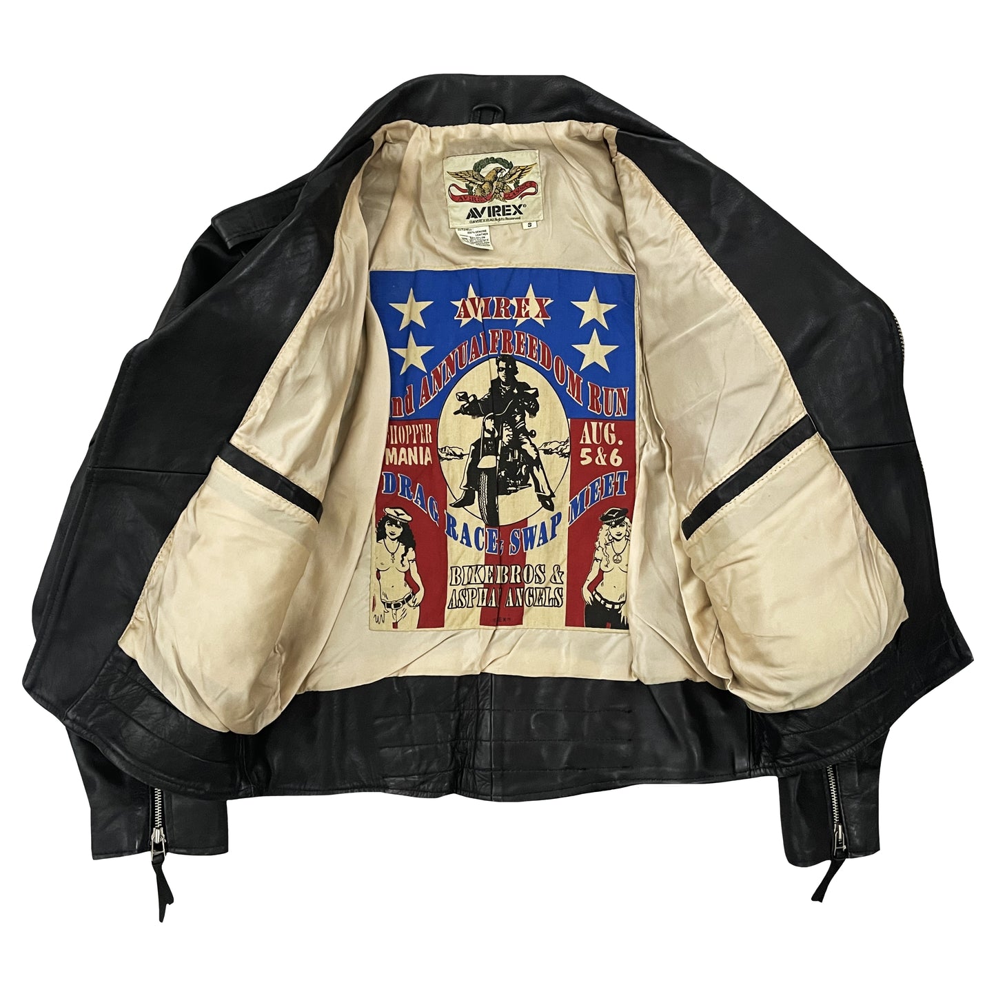 Avirex 'Victory or Death' Leather Biker Motorcycle Jacket - S