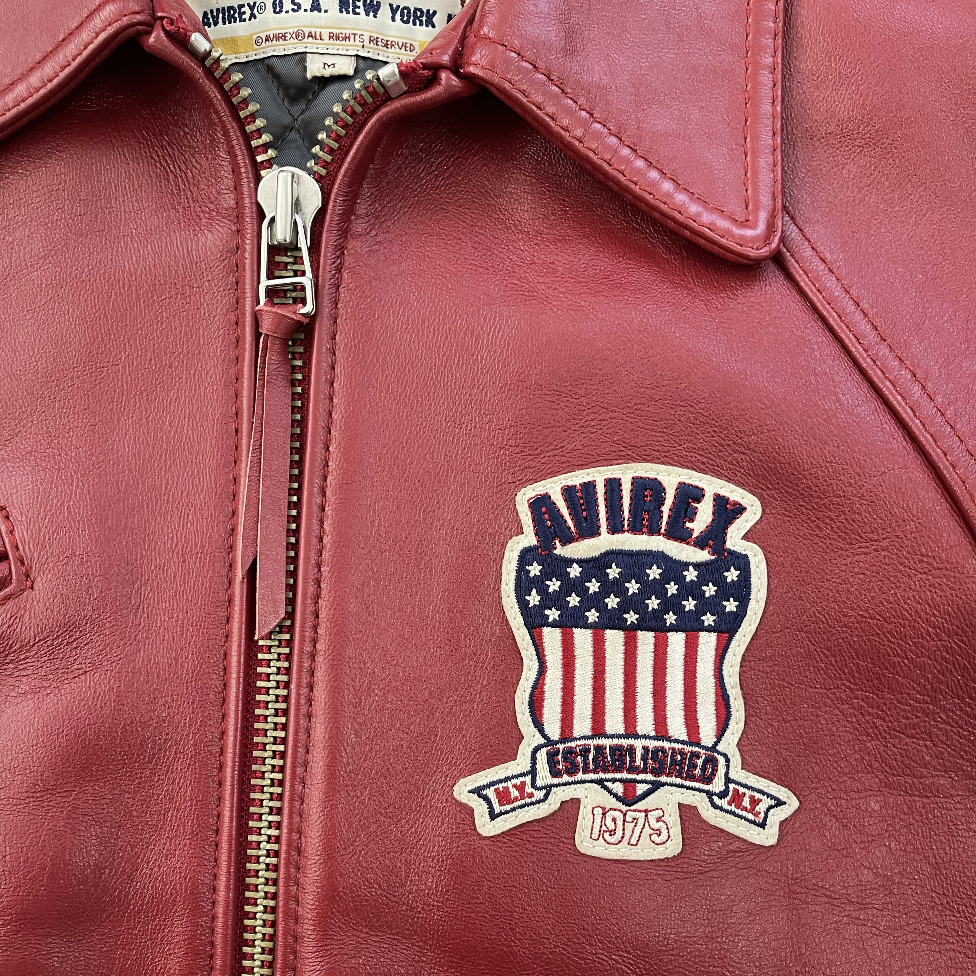 Red avirex leather on sale jacket